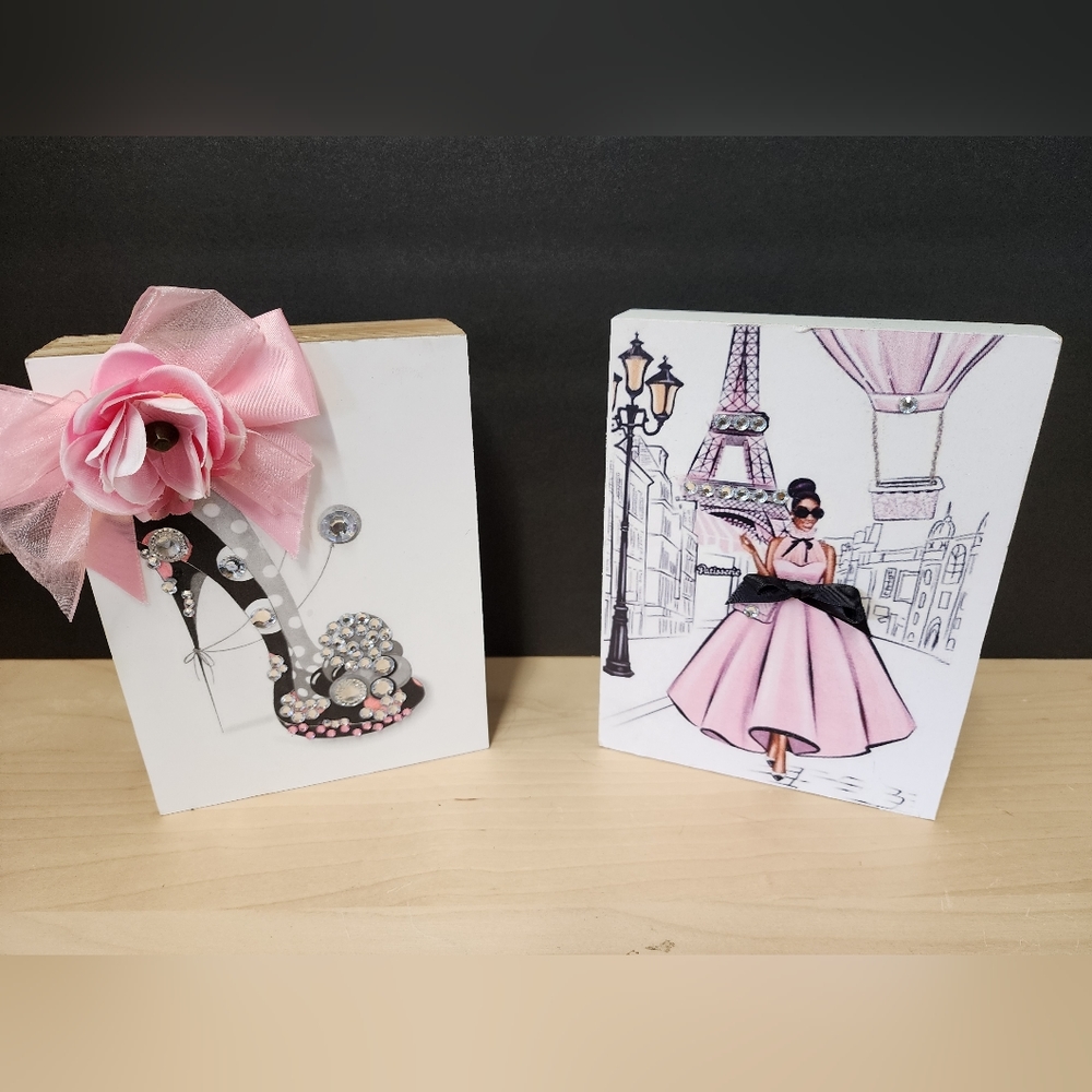 Paris Fashion Girl Table Art Set, 5x7, 2 Pictures Included****Handmade***